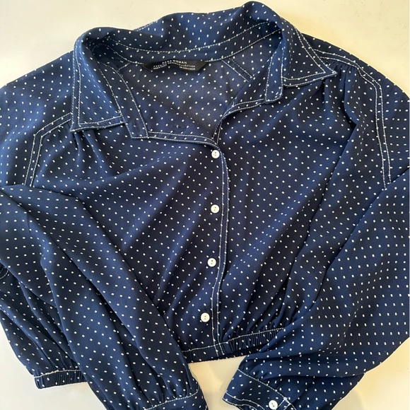 ZARA Woman Blue Polka Dotted Summer Blouse Cropped - Picture 3 of 3